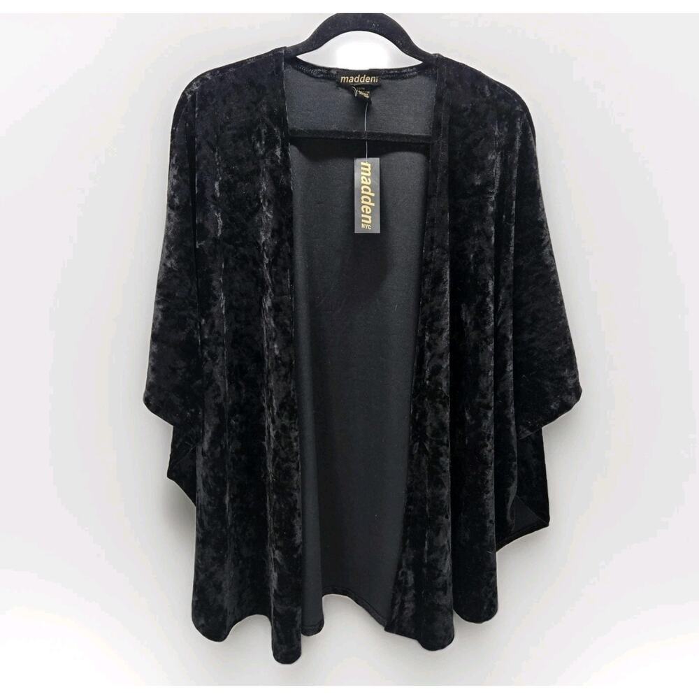 Steve Madden Women’s Open Front Solid Velvet Cape Black One Size Whimsygoth NWT